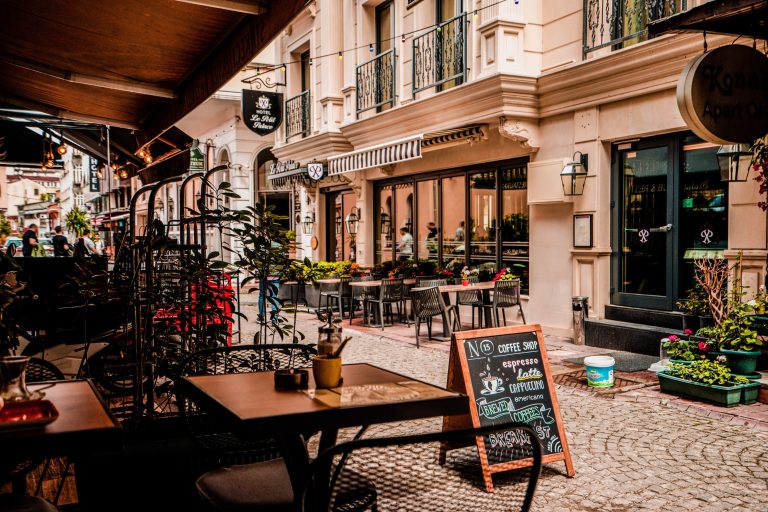 italian street with restaurants