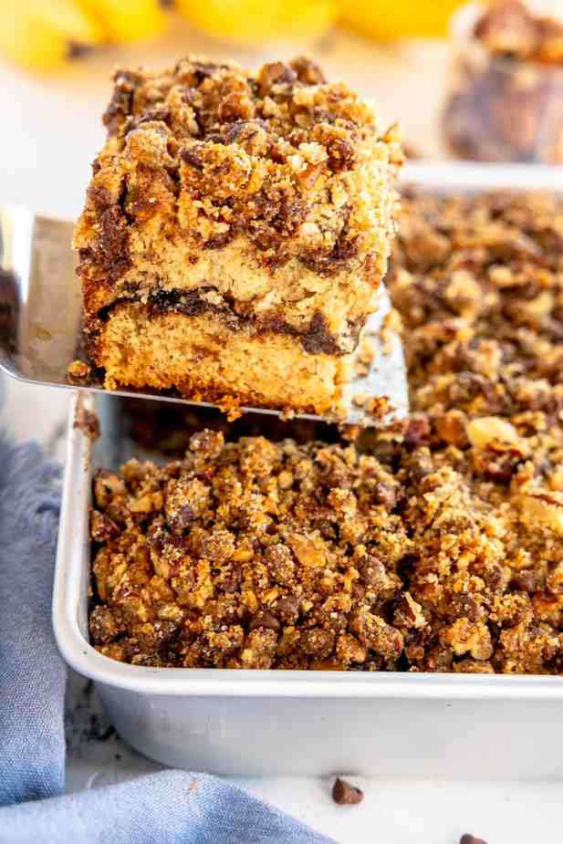 banana coffee cake in a pan