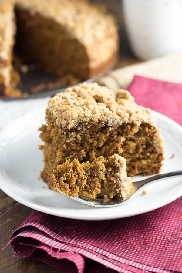 a slice of maple colored coffee cake
