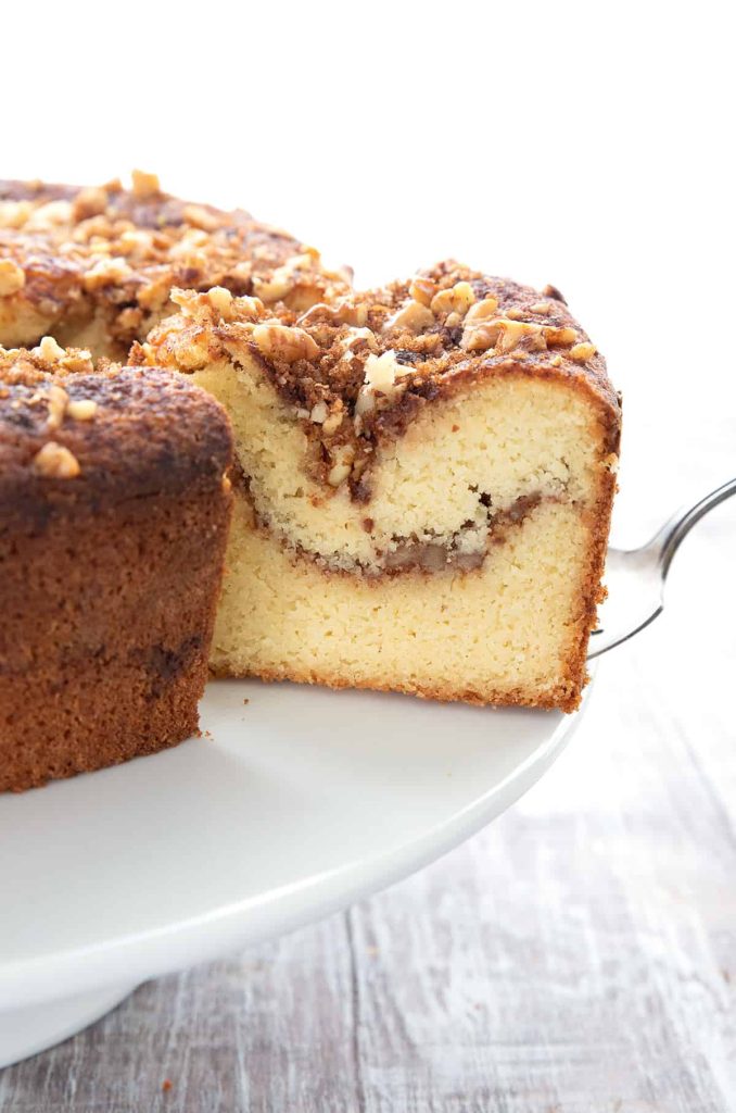 a keto coffee cake with nut toppings