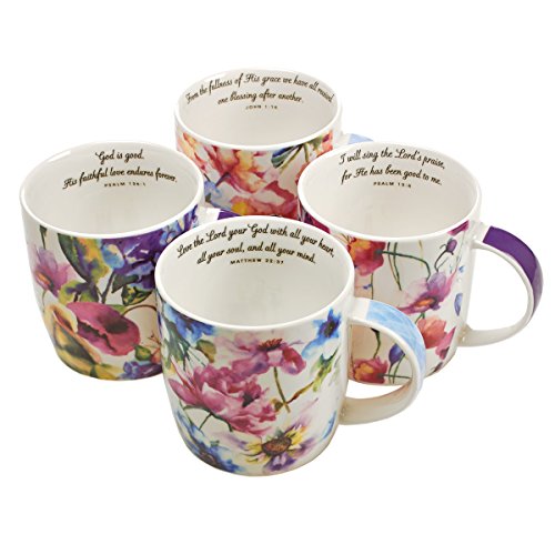 set of 4 floral coffee mugs