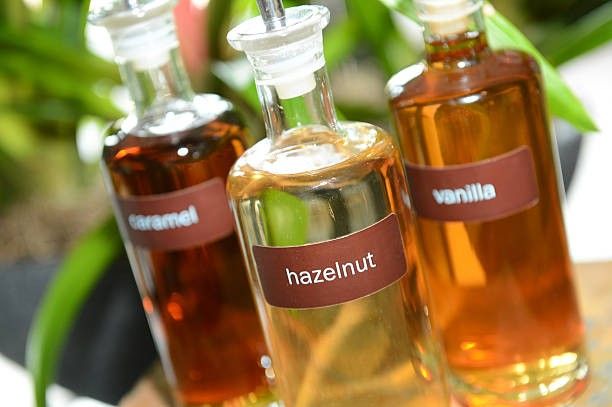 three different bottles of coffee syrup