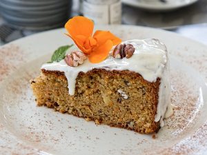 slice of keto carrot coffee cake