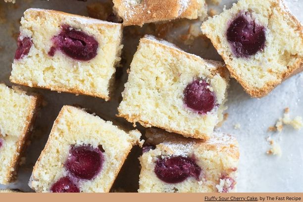 squared cuts of cherry coffee cake