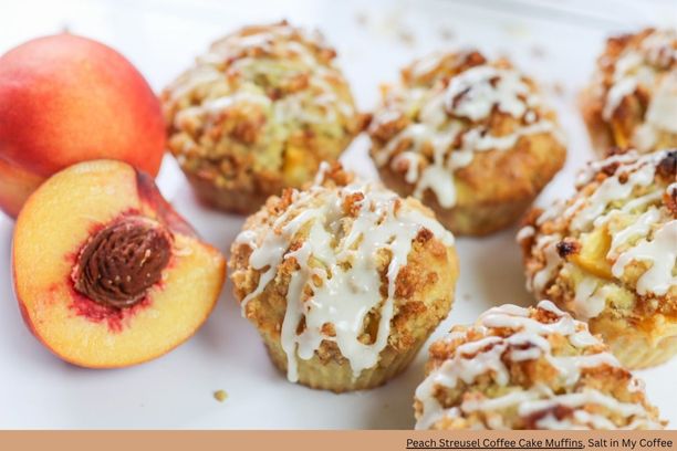 A close-up of muffins and a peach