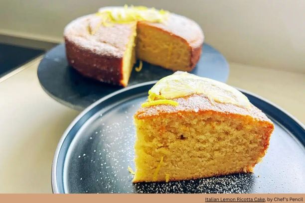 slick of lemon coffee cake on a plate