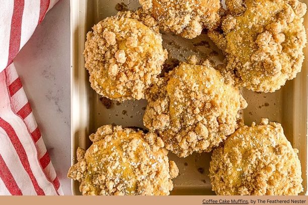 mini muffins on a tray with a crumble topping